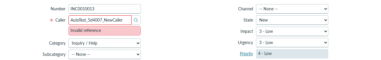 TC-007 result: Caller field rejects free text with Invalid reference